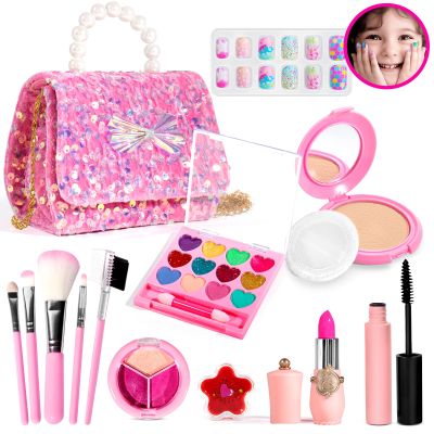 ULOVEME Kids Real Makeup Kit for Little Girls - Real, Non Toxic, Washable Make Up Toy - Umicorn Toys Gift for 3 4 5 6 7 8 9 10 12 Years Old Girls Birthday (Sequin Purse)