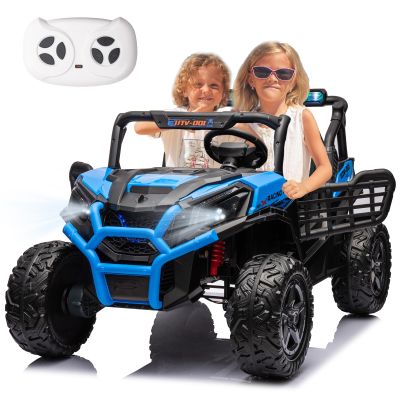LUIBAS 24V 2 Seats Kids Ride on Toy with Remote Control, 4X4 Off-Road UTV Truck Ride on Buggy Car, Battery Powered Kids Electric Vehicle Side by Side w/LED Lights, Outdoor for Boys and Girls, Blue