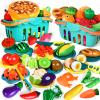 100 Pcs Play Food Set for Kids Kitchen, Pretend Food Toy for Toddlers Age 1-3, Plastics Cutting Fake Food/ Fruit/ Vegetable Accessories with 2 Baskets, Birthday Gifts for 2 3 4 5 Years Old Boys Girls view 1