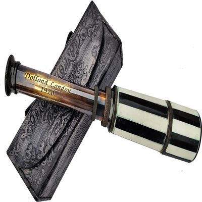 16" Handheld Collectible Marine Solid Brass Telescope Pirate Monocular Telescope | DOLLOND London Functional Vintage Nautical Antique Spyglass Telescope with Leather Case