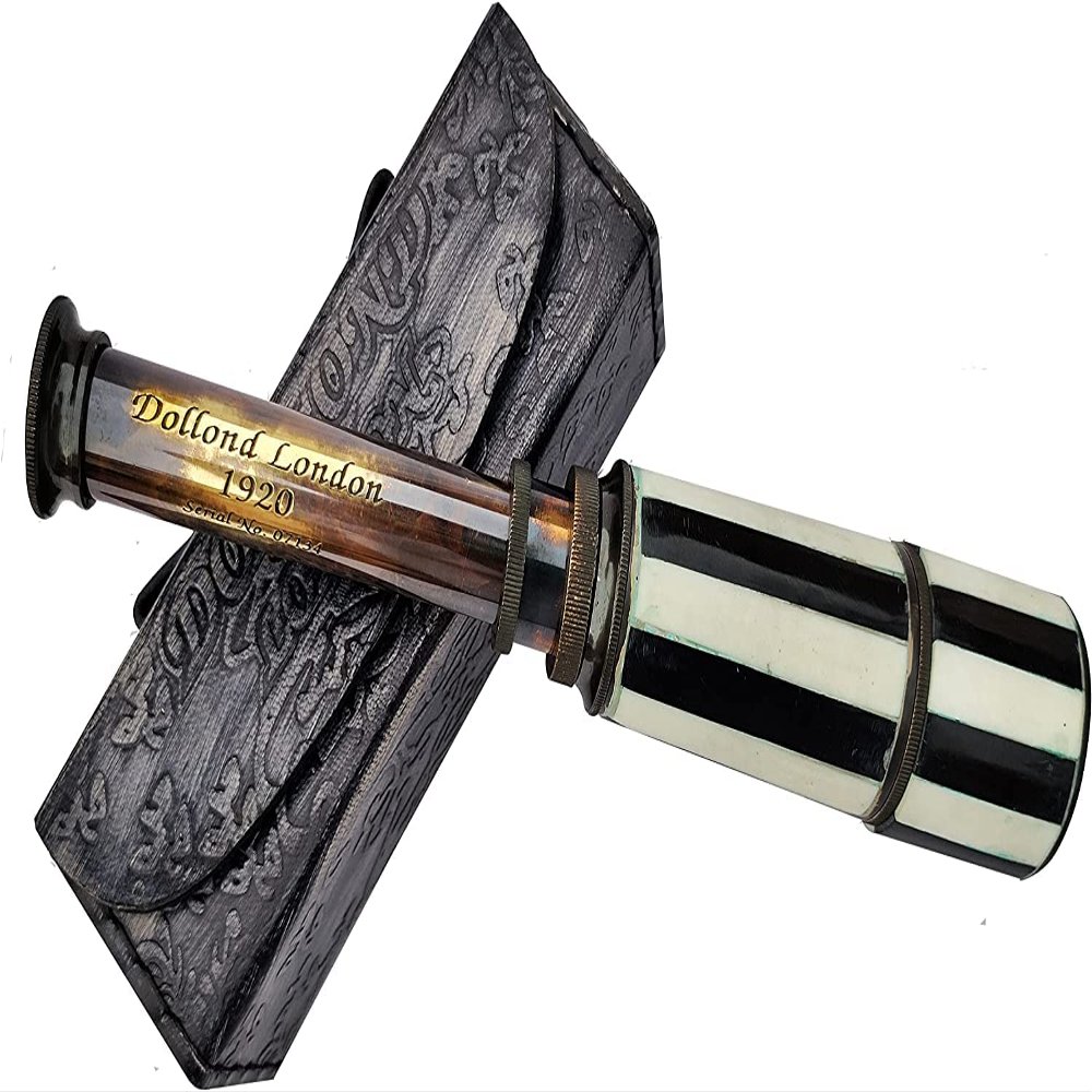 16" Handheld Collectible Marine Solid Brass Telescope Pirate Monocular Telescope | DOLLOND London Functional Vintage Nautical Antique Spyglass Telescope with Leather Case