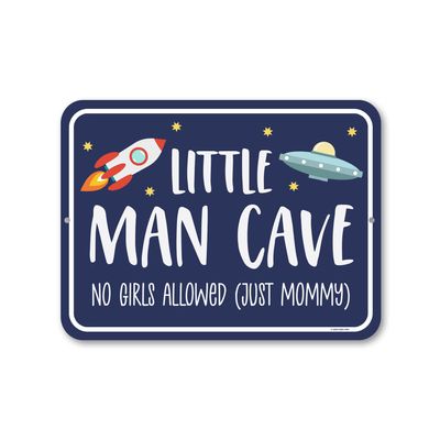 Honey Dew Gifts Little Man Cave 'No Girls Allowed, Just Mommy' 9x12 inch Tin Bedroom Sign, Housewarming Gift, Baby Boy Room Decor, Playroom Decor, HDG-1461