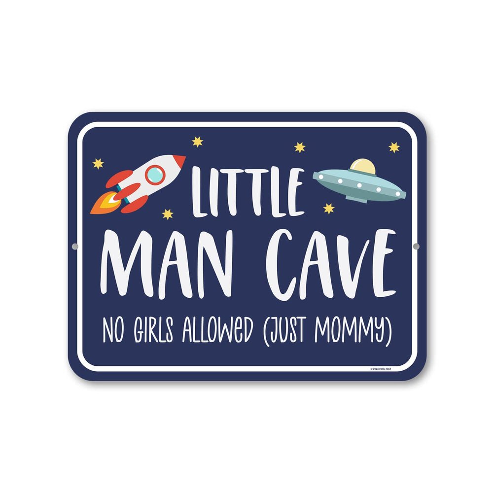 Honey Dew Gifts Little Man Cave 'No Girls Allowed, Just Mommy' 9x12 inch Tin Bedroom Sign, Housewarming Gift, Baby Boy Room Decor, Playroom Decor, HDG-1461