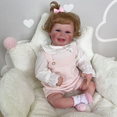 Angelbaby Realistic Baby Doll Reborn Dolls Smiling Girl Real Life Newborn Silicone Baby Doll Lifelike Sweet Soft Body Toddler Best Toy Gift for Children
