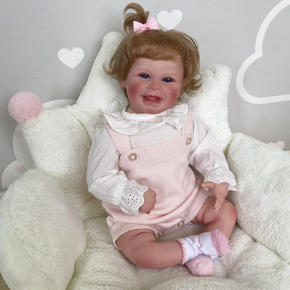 Angelbaby Realistic Baby Doll Reborn Dolls Smiling Girl Real Life Newborn Silicone Baby Doll Lifelike Sweet Soft Body Toddler Best Toy Gift for Children