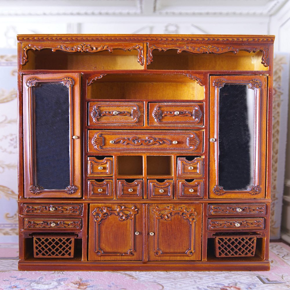 1:12 Miniature Dollhouse Elegant Mahogany Storage Cabinet Chest-Drawer Hutch