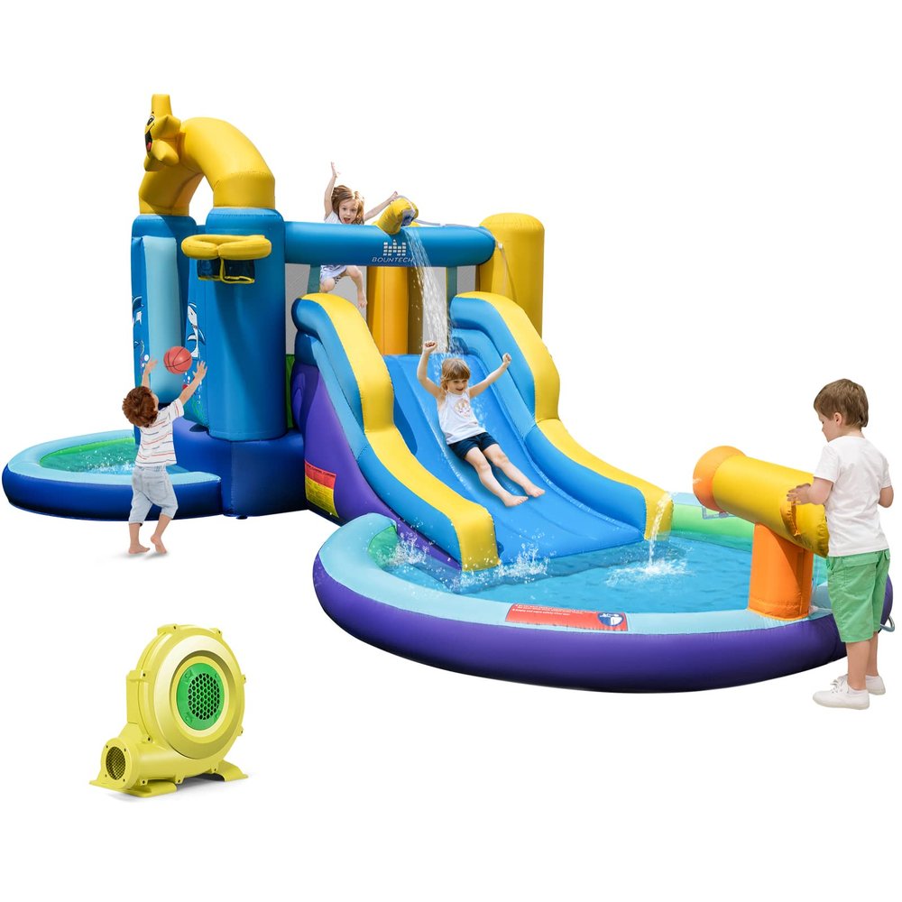 BOUNTECH Inflatable Water Slide, Ocean Kids Water Park Jump Castle w/Ball Pit & Splash Pool, Water Slides Inflatables for Kids, Blow up Water Slide Bounce House with Blower for Outdoor Backyard Gifts