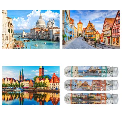MISITU Small Jigsaw Puzzles for Adults Mini Puzzles 150 Pieces Small Puzzles Micro Piece Travel Challenging Difficult Puzzles Rotenberg Hanseatic Lubeck Venice Puzzle 3 Pack, 6 x 4 inch