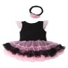 ACSUSS Baby Girls Cake Smash Party Outfit Sleeveless Frilly Skirted Romper Tulle Tutu Dress with Headband Black&Pink 0-3 Months view 2