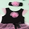 ACSUSS Baby Girls Cake Smash Party Outfit Sleeveless Frilly Skirted Romper Tulle Tutu Dress with Headband Black&Pink 0-3 Months view 3