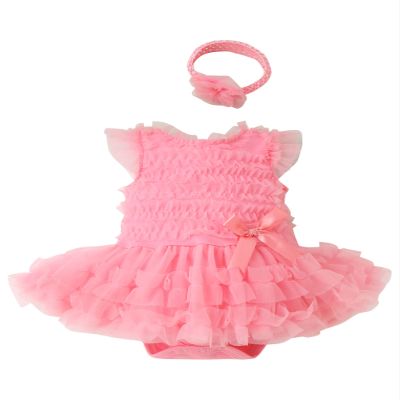 ACSUSS Baby Girls Cake Smash Party Outfit Sleeveless Frilly Skirted Romper Tulle Tutu Dress with Headband Hot Pink 0-3 Months