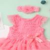ACSUSS Baby Girls Cake Smash Party Outfit Sleeveless Frilly Skirted Romper Tulle Tutu Dress with Headband Hot Pink 0-3 Months view 3