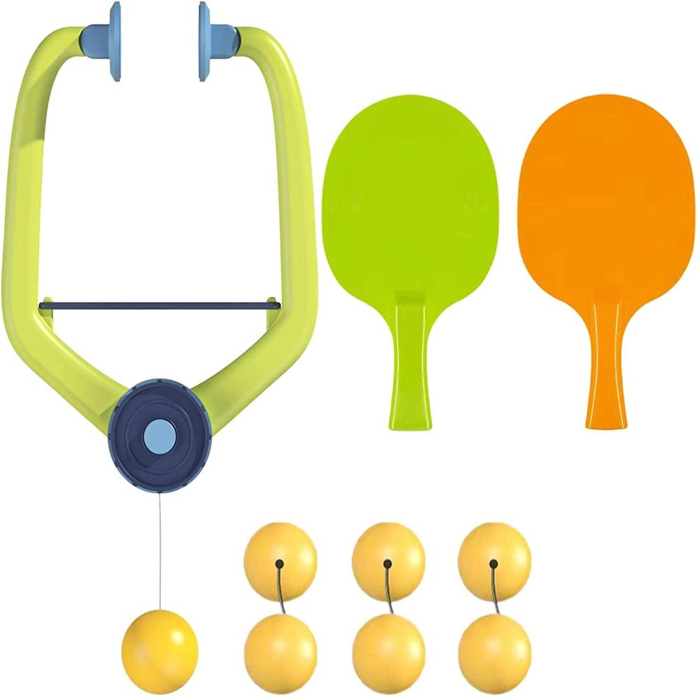 Indoor Hanging Table Tennis Portable Paddles and Balls Exerciser for Door Frame Parent Child Interaction Toy (with 6 Balls)