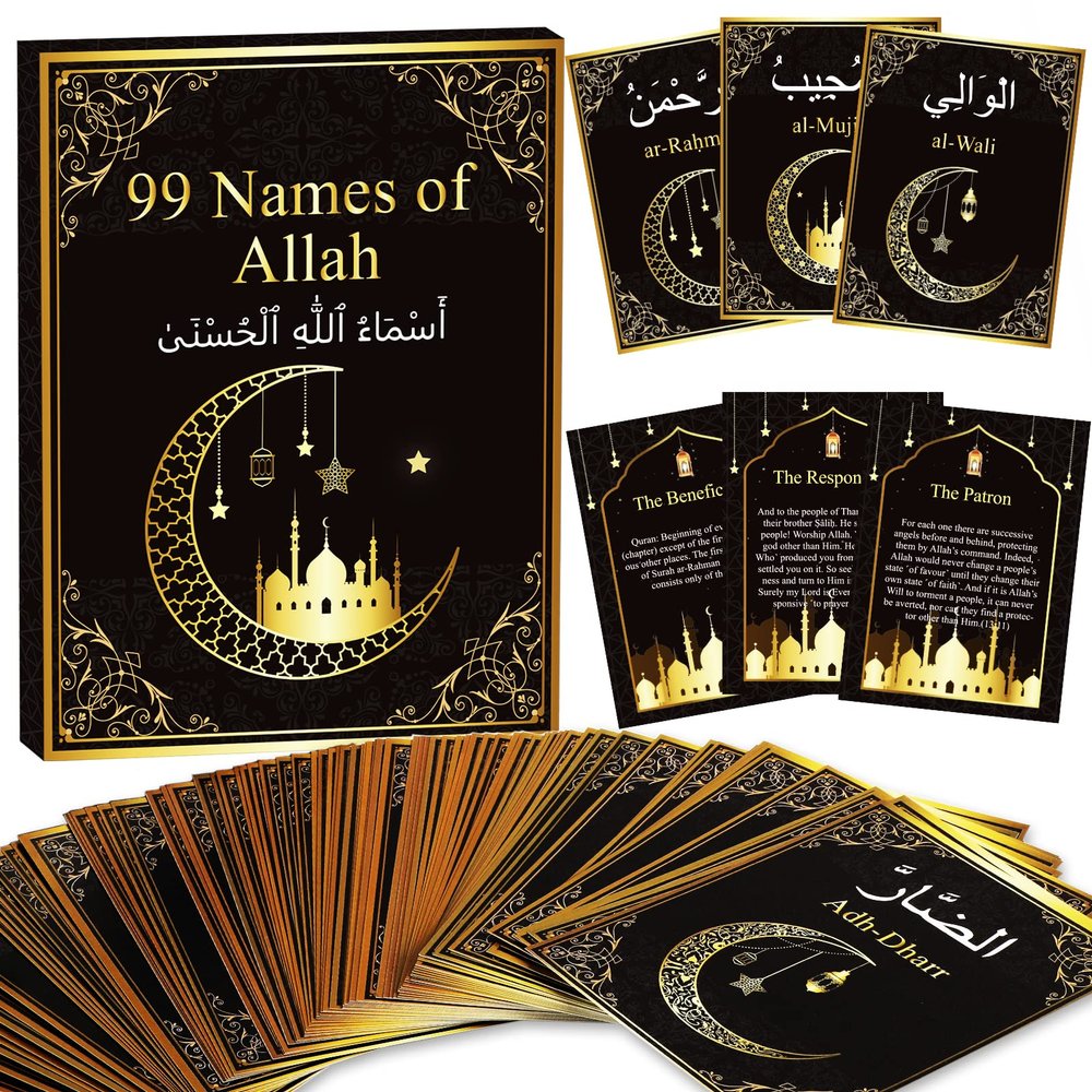 99 Names of Allah Flashcards Quran Verses Asma UI Husna Cards Eid Al Adha Learning Cards in Arabic and English Eid or Ramadan Gifts for Family Friends 5.73.1 Inches