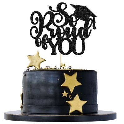 1Pc So Proud of You Cake Topper with Gold Glitter Diploma Graduation Cap Cake Pick Congrats Class of 2026 Cake Decorations for 2026 Graduation Theme High School Boys Girls Party Supplies Black