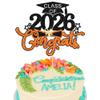 1Pc Class of 2026 Cake Topper Glitter Congrats Grad Cap 2026 Graduation Cake Pick for 2026 Graduation Theme High School Boys Girls Graduate Party Cake Decorations Supplies Black Orange view 1