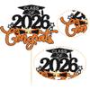 1Pc Class of 2026 Cake Topper Glitter Congrats Grad Cap 2026 Graduation Cake Pick for 2026 Graduation Theme High School Boys Girls Graduate Party Cake Decorations Supplies Black Orange view 3