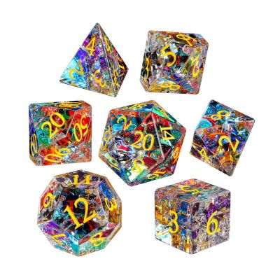 LUCKY-M Rainbow Gemstone Dice DND Dungeons and Dragons Dice Set Handmade RPG Dice D&D Accessories Gift Natural Stone Dice (Rainbow Mirror Crack)