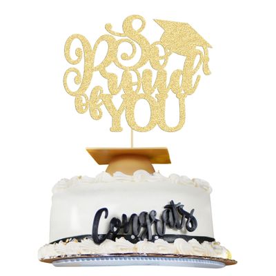 1Pc So Proud of You Cake Topper with Gold Glitter Diploma Graduation Cap Cake Pick Congrats Class of 2026 Cake Decorations for 2026 Theme High School Boys Girls Graduate Party Supplies Gold