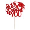 1Pc So Proud of You Cake Topper with Gold Glitter Diploma Graduation Cap Cake Pick Congrats Class of 2026 Cake Decorations for 2026 Theme High School Boys Girls Graduate Party Supplies Red view 4