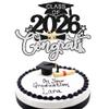 1Pc Congrats Class of 2026 Cake Toppers Graduation Boy Cake Picks Glitter 2026 Graduation Cake Decorations for Theme High School Boys Graduate Cake Decorations Party Supplies Black Silver view 1