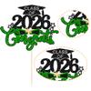 1Pc Class of 2026 Cake Topper Glitter Congrats Grad Cap 2026 Graduation Cake Pick for 2026 Graduation Theme High School Boys Girls Graduate Party Cake Decorations Supplies Black Green view 3