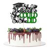 1Pc She Believed She Could So She Did Cake Topper with Glitter Grad Cap Cake Pick Class of 2026 Senior Graduation Cake Decoration for 2026 Grad Theme Party Decorations Supplies Green view 3