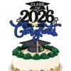 1Pc Congrats 2026 Cake Topper Blue Glitter Diploma Graduation Cap Cake Pick Congrats Class of 2026 Cake Decorations for 2026 Grad Theme High School Boys Girls Graduate Party Supplies view 1