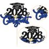 1Pc Congrats 2026 Cake Topper Blue Glitter Diploma Graduation Cap Cake Pick Congrats Class of 2026 Cake Decorations for 2026 Grad Theme High School Boys Girls Graduate Party Supplies view 3