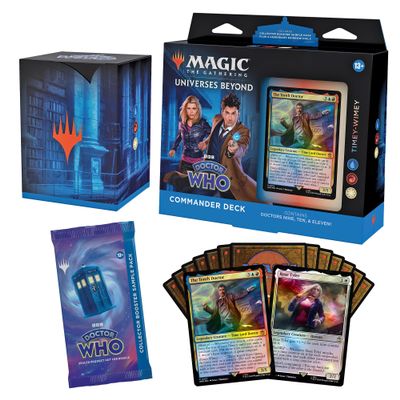 Magic: The Gathering Doctor Who Commander Deck  Timey-Wimey (100-Card Deck, 2-Card Collector Booster Sample Pack + Accessories)
