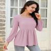 BeatutyNee Hollow Out Square Neck Ruffle Long Sleeve Pleated Baby Doll Shirts for Women,Light Pink M view 4