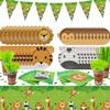 162Pcs Jungle Party Supplies- Include Animal Shape Plates, Jungle Tablecloth, Safari Flag, Napkins, Cups, Cutlery, Safari Theme Party Supplies for Kids Birthday Baby Shower Wild One, Serves 20 Guests view 1