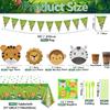 162Pcs Jungle Party Supplies- Include Animal Shape Plates, Jungle Tablecloth, Safari Flag, Napkins, Cups, Cutlery, Safari Theme Party Supplies for Kids Birthday Baby Shower Wild One, Serves 20 Guests view 2