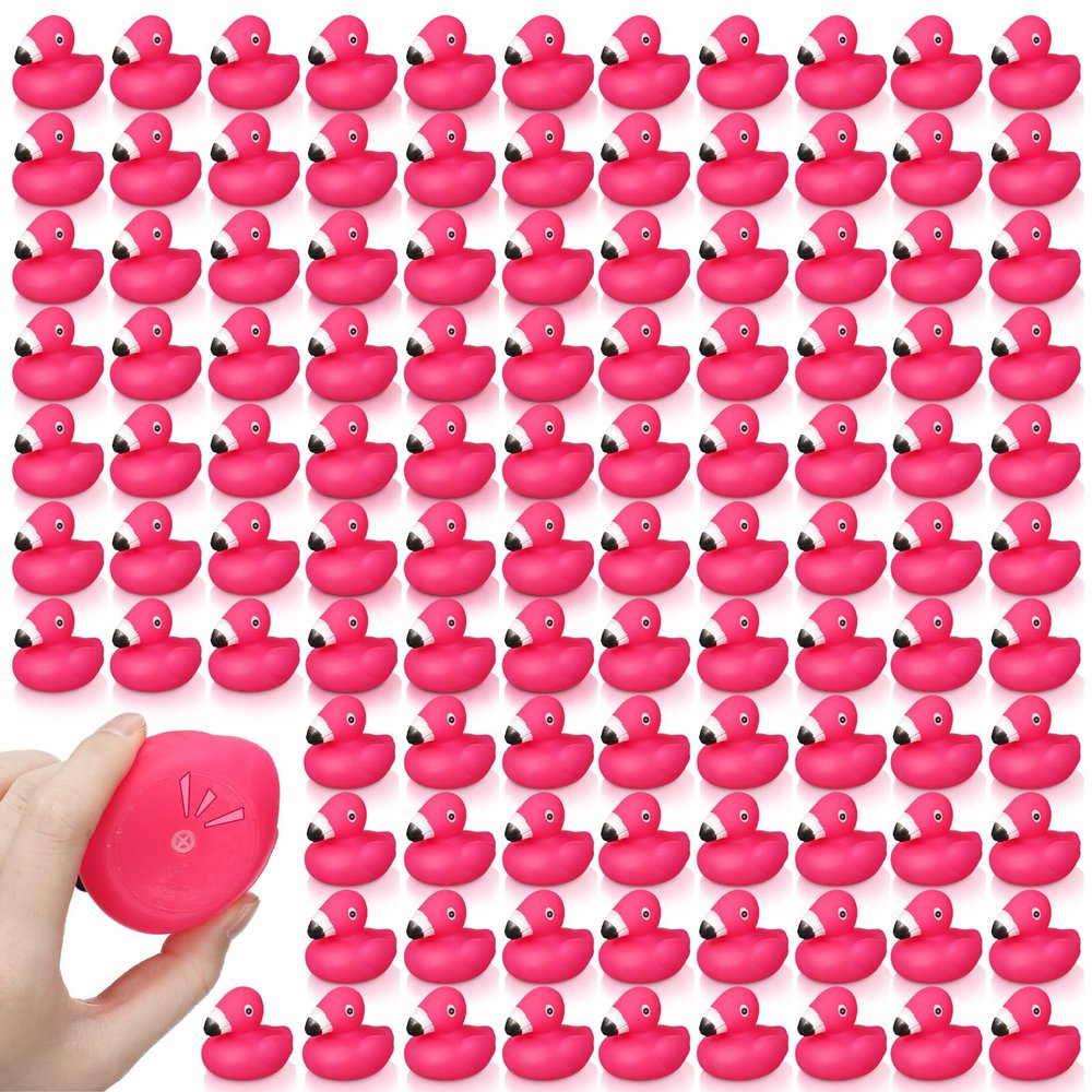 Honoson 50 Pcs Flamingo Rubber Duckies Bulk Pink Flamingos Party Favors Bath Toy Pool Floating Squeak Rubber Ducks for Birthday Party Decoration Baby Shower Cake Decoration Classroom Prizes