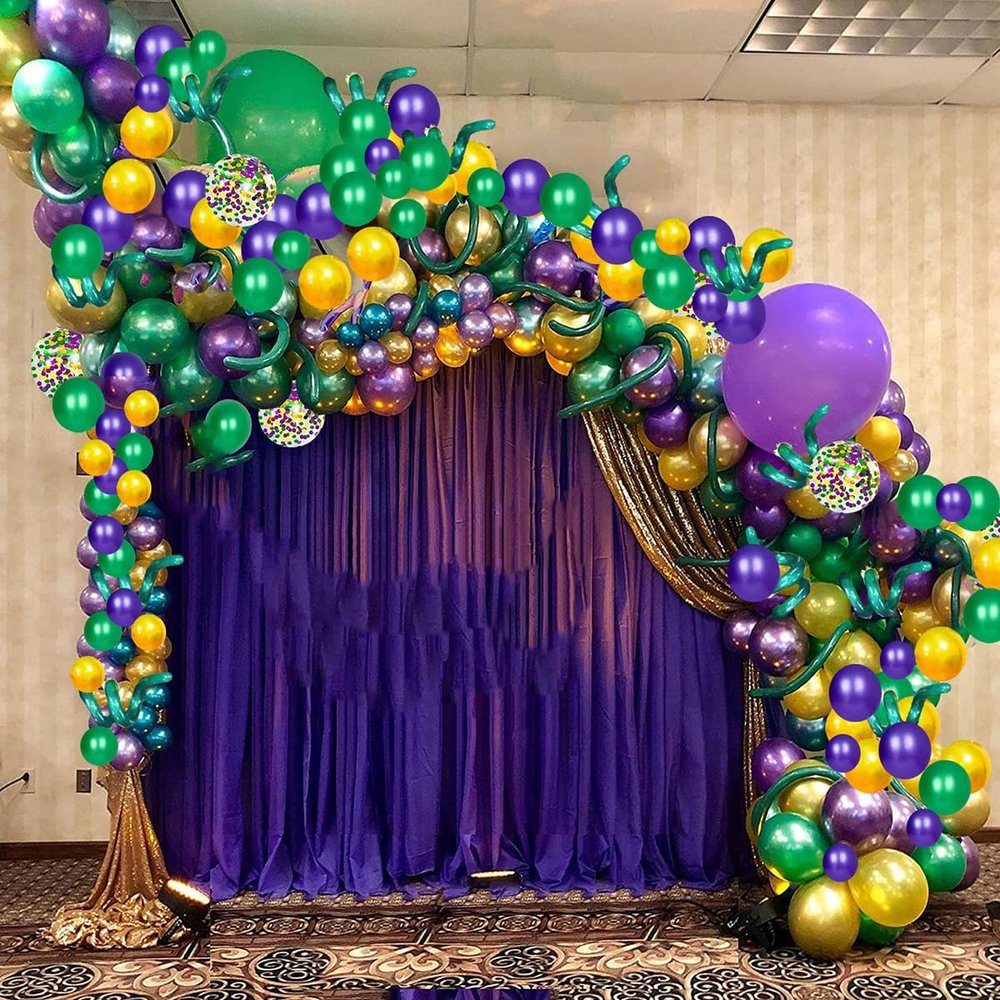 105 PCS Mardi Gras Balloons Party Decoration Green Purple Yellow Balloon Arch for Mardi Gras Birthday Baby Shower Masquerade New Orleans Party Decoration