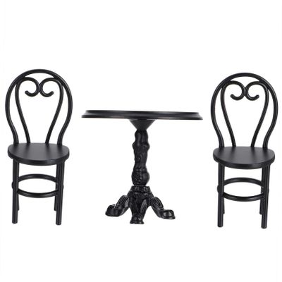 GANAZONO 3pcs Dollhouse Table and Chairs Wood Dining Table Wooden Toys Mini Fridge Toy Miniature Dining Christmas Room Toys Fairy Garden Chair Furniture