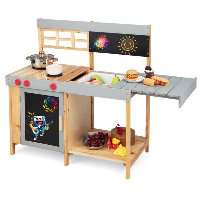 HONEY JOY Mud Kitchen, Wooden Outdoor Play Kitchen for Toddlers, Removable Sink, Chalkboard, Kids Kitchen Playset, Mud Table, Pretend Play Mud Kitchen for Kids Outdoor, Gift for Boys Girls