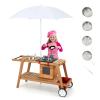 HONEY JOY Mud Kitchen with Umbrella, Wooden Rolling Mud Table Cart, Toddler Outdoor Kitchen Playset, Sink, Faucet, Planting Pots, Utensils, Storage Cabinet, Mud Kitchen for Kids Outdoor with Wheels view 1
