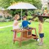 HONEY JOY Mud Kitchen with Umbrella, Wooden Rolling Mud Table Cart, Toddler Outdoor Kitchen Playset, Sink, Faucet, Planting Pots, Utensils, Storage Cabinet, Mud Kitchen for Kids Outdoor with Wheels view 2