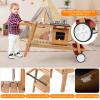 HONEY JOY Mud Kitchen with Umbrella, Wooden Rolling Mud Table Cart, Toddler Outdoor Kitchen Playset, Sink, Faucet, Planting Pots, Utensils, Storage Cabinet, Mud Kitchen for Kids Outdoor with Wheels view 3