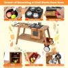 HONEY JOY Mud Kitchen with Umbrella, Wooden Rolling Mud Table Cart, Toddler Outdoor Kitchen Playset, Sink, Faucet, Planting Pots, Utensils, Storage Cabinet, Mud Kitchen for Kids Outdoor with Wheels view 4