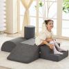 jela Kids Foam Climbing Blocks 6Pcs Soft Play Equipment, Toddler Climbing Toys Indoor Soft Play Climbing Set, Lightweight Climbing Blocks for Babies, Crawling Foam Playset (Miss Fabric Darkgrey) view 1