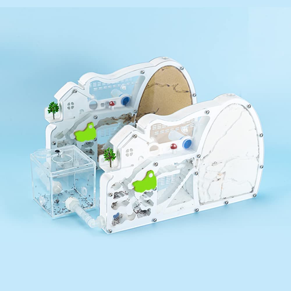 ELNMLHT 2PCS Ant Farm Castle with Connecting Tubes and Forage Box, Sand Ant Colony Observation Kit, Ant Viewing Habitat Science Kit, Educational & Learning Science Kit for Kids, Adults, Student