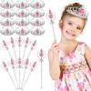 Lenwen 24 Pcs Princess Dress up Accessories Crown Tiara and Wand Set Include 12 Pcs Princess Wand and 12 Pcs Plastic Crown Kids Tiara for Little Girls Kids Toddler Costume Party Cosplay Gifts, Pink view 1