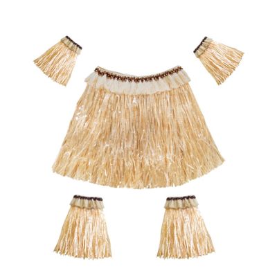 ABOOFAN Hawaiian Skirt Set Girls Hawaiian Hula Grass Skirt Hula Costume Luau Grass Skirts Girls Elastic Dancer Set for Luau Party Decorations