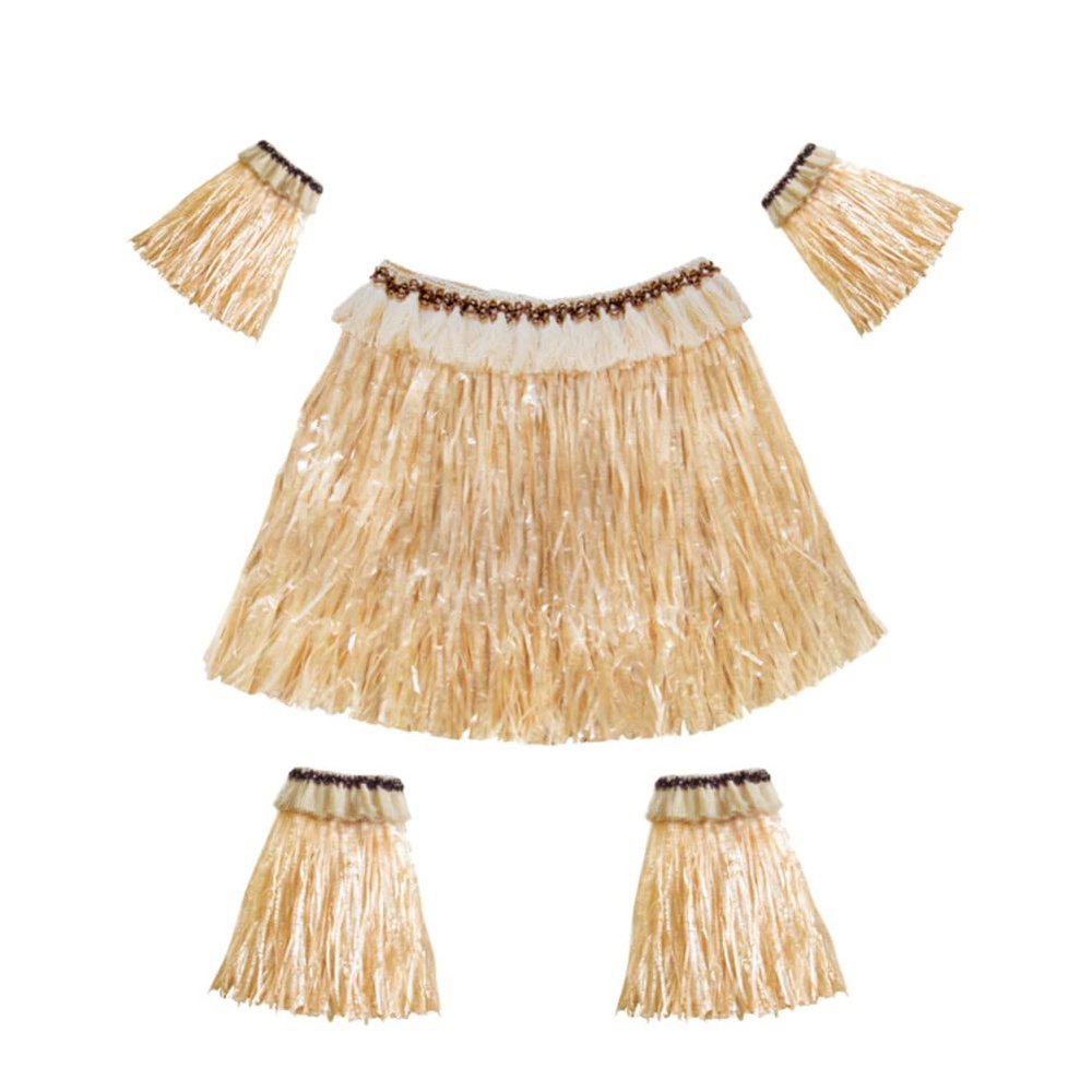 ABOOFAN Hawaiian Skirt Set Girls Hawaiian Hula Grass Skirt Hula Costume Luau Grass Skirts Girls Elastic Dancer Set for Luau Party Decorations