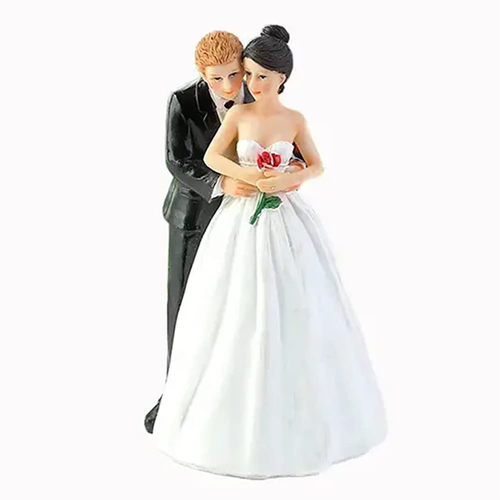 HUOOQT Cake Statue Figurine for Bride and Groom Embrace, Wedding Cake Toppers, Couple Cake Decorating Holding Roses Handmade (Hugs of Love)