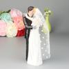 HUOOQT Cake Statue Figurine for Bride and Groom Embrace, Wedding Cake Toppers, Couple Cake Decorating Holding Roses Handmade (Happy Moment) view 3