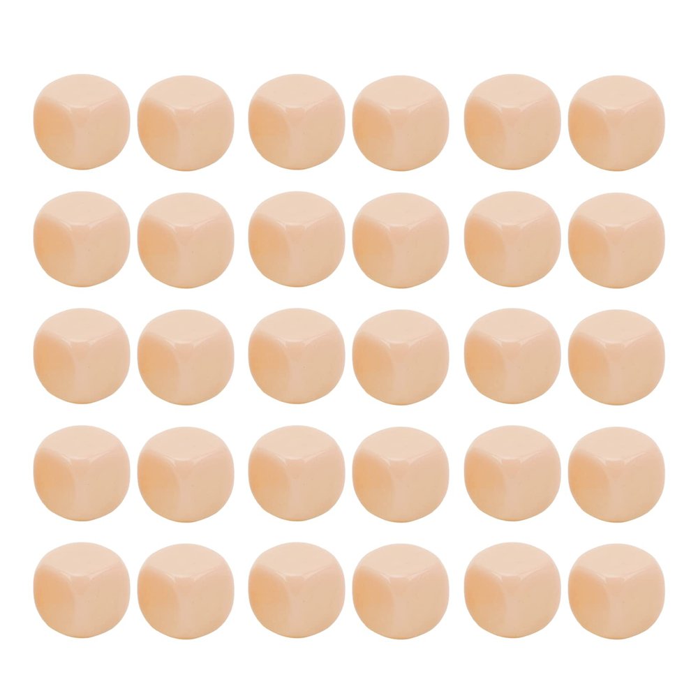30PCS Fun Dice Set, 16MM Plastic 6 Sided Round Corners Dice Cubes, Polyhedral Dice Set, DIY Puzzle Round Corner for Classroom Teaching, Board Games, Dices Game, Parties (Beige)