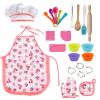 GIFTRRTOY Real Kids Cooking and Baking Set - 24 Pcs Kids Chef Role Play Costume Set Includes Cake Apron, Chef Hat, Cooking Mitt, Utensils, Cupcake Molds for Toddler Boys and Girls Ages 3+ view 1